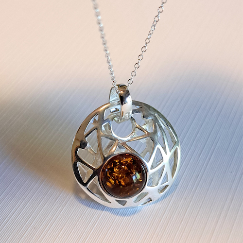 HW-2586 Pendant Round-Double-Sided Grn/Cognac $65 at Hunter Wolff Gallery